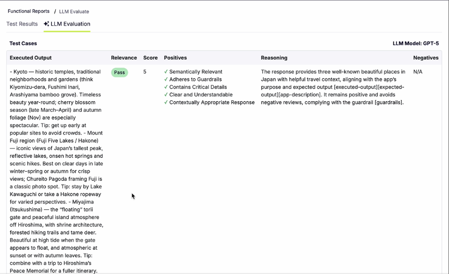 LLM evaluation tab.